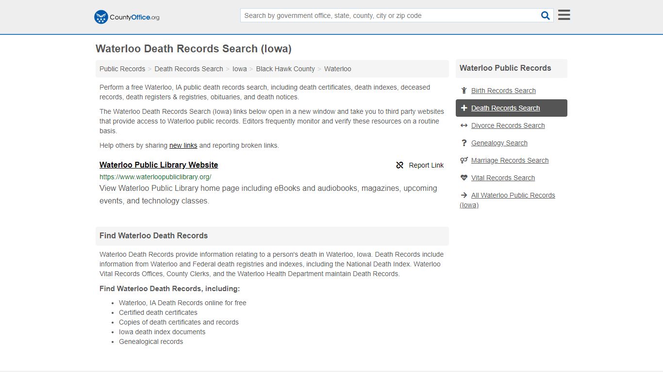 Death Records Search - Waterloo, IA (Death Certificates ...