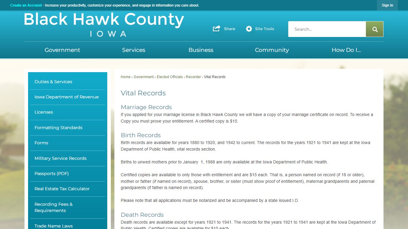 Vital Records | Black Hawk County IA