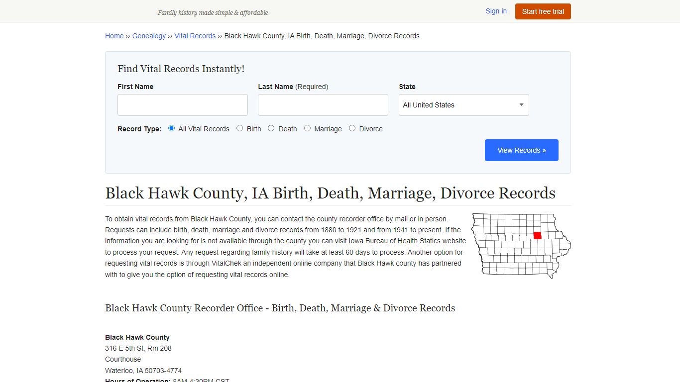 Black Hawk County, IA Birth, Death, Marriage, Divorce Records